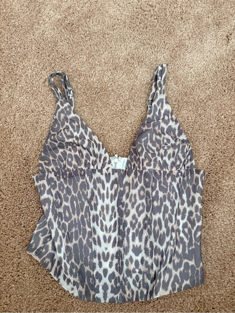 Leopard-Print Satin Camisole in Taupe and Cream